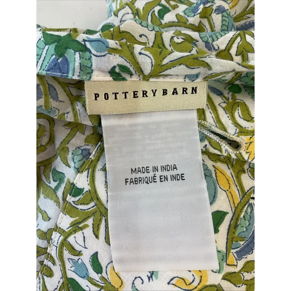 Pottery Barn Shower Curtain Paisley Floral Blue Yellow LIght Cotton 72x72 Rare